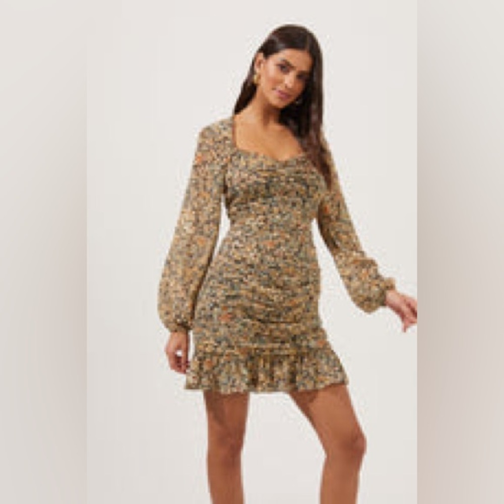 ASTR the Label Marcella Ruched Floral Mini Dress - BLACK-YELLOW FLORAL / M